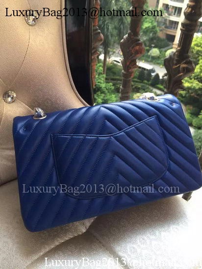 Chanel 2.55 Series Flap Bag Blue Lambskin Chevron Leather A01112 Silver