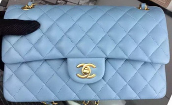 Chanel 2.55 Series Flap Bag SkyBlue Sheepskin Leather A06375 Gold