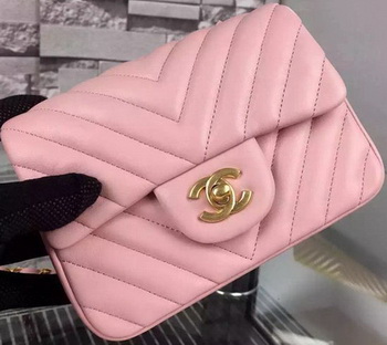 Chanel Classic mini Flap Bag Chevron Sheepskin Leather A68748 Pink