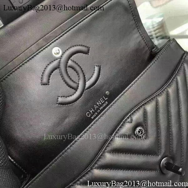 Chanel 2.55 Series Flap Bag Black Lambskin Chevron Leather A5023 Black