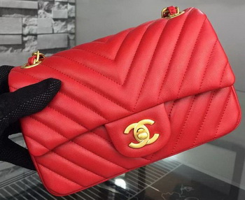 Chanel mini Classic Flap Bag Red Original Sheepskin Chevron Leather CHA5500 Gold