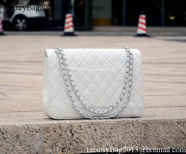 Chanel Maxi Quilted Classic Flap Bag White Cannage Pattern A58601 Silver