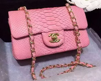 Chanel mini Classic Flap Bag Original Snake Leather A1116 Pink