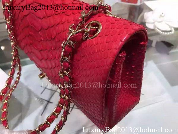 Chanel 2.55 Series Flap Bags Red Original Python Leather A1112SA Gold