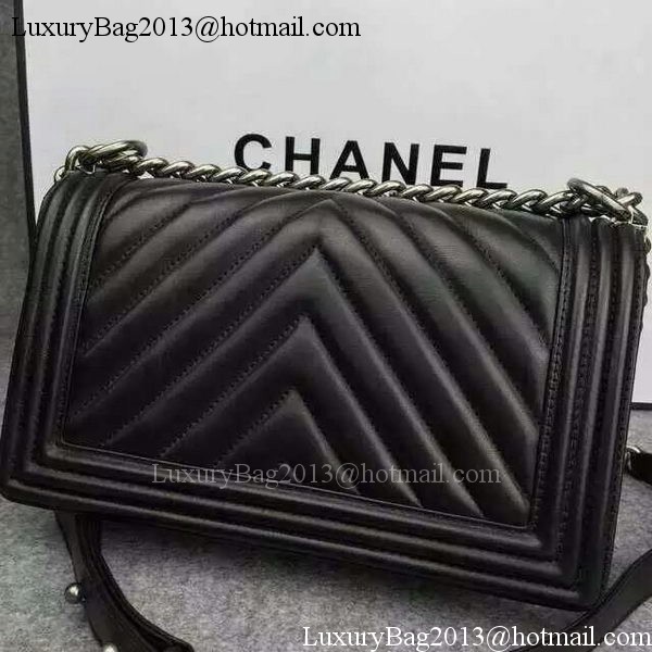 Boy Chanel Flap Bag Original Chevron Sheepskin Leather A5708 Black