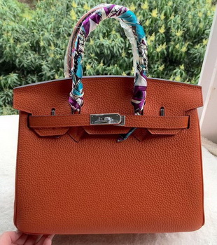 Hermes Birkin 30CM Tote Bags Orange Calfskin Leather BK30 Silver