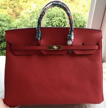 Hermes Birkin 40CM Bag Red Litchi Leather BK40 Gold