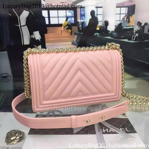 Boy Chanel Flap Bag Original Chevron Pink Nubuck Leather A5708 Gold