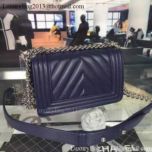 Boy Chanel mini Flap Bag Original Chevron Nubuck Leather A5707 Royal