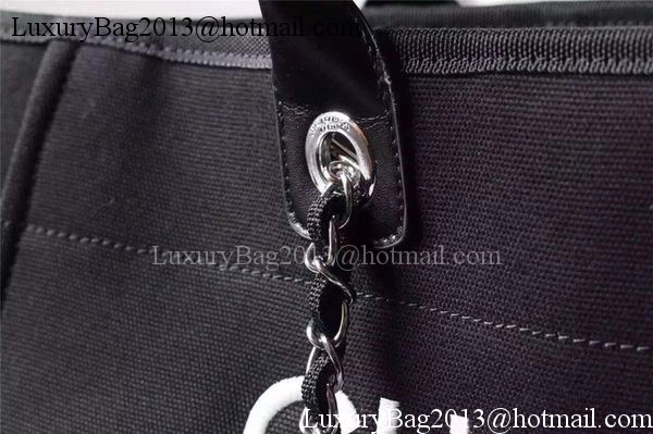 Chanel Large Canvas Tote Shopping Bag A5002 Black