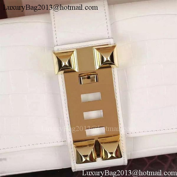 Hermes Croco Leather Clutch H88017 OffWhite