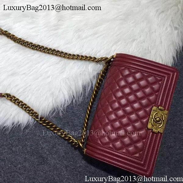 Chanel Boy Flap Shoulder Bag Burgundy Original Sheepskin Leather A67086 Bronze