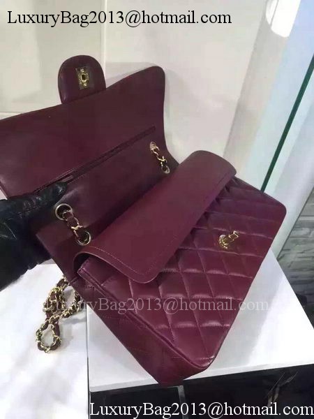 Chanel Jumbo Classic Flap Bag Burgundy Sheepskin Leather A1113 Gold