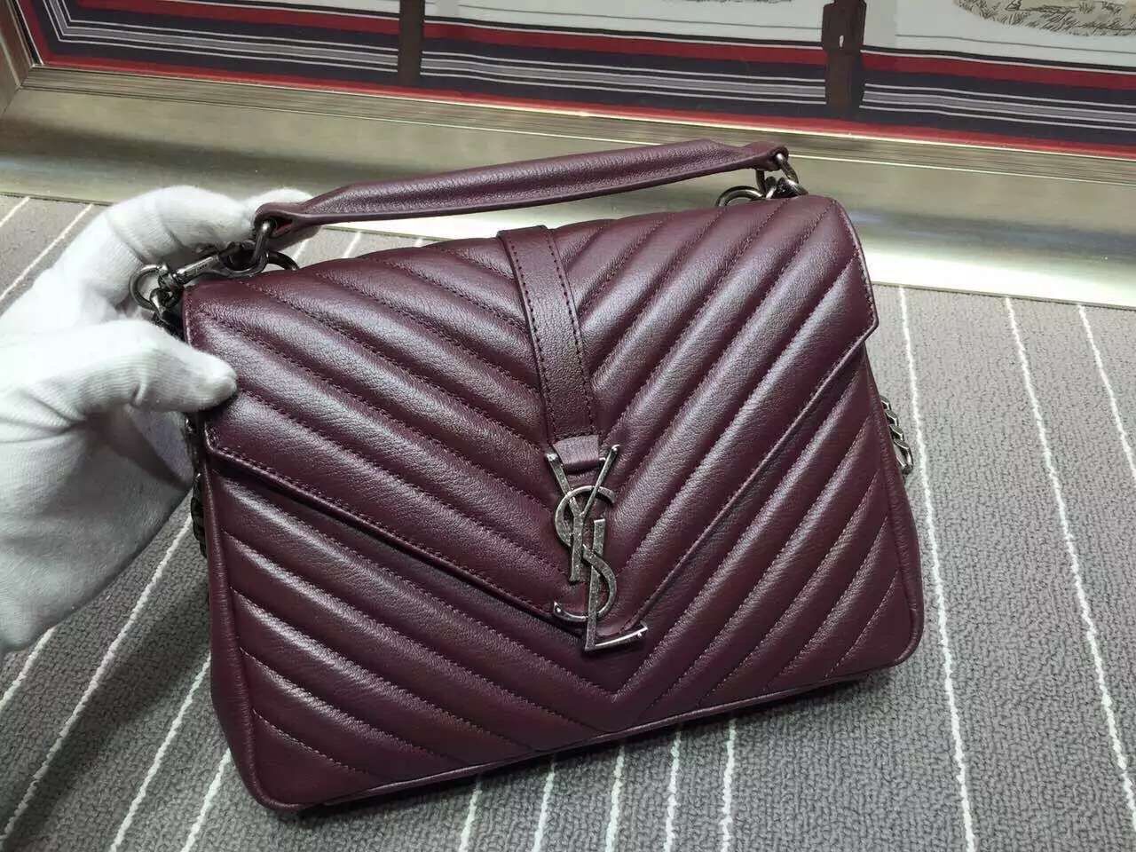 Yves Saint Laurent Messenger Bag  Origianl Leather YSL0338 Burgundy