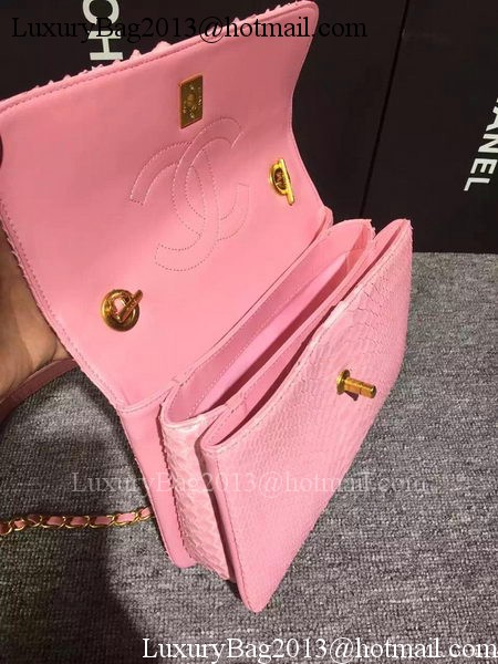 Chanel Classic Top Flap Bag Original Snake Leather A90095 Pink