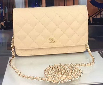 Chanel WOC mini Flap Bag Apricot Sheepskin A5373 Gold