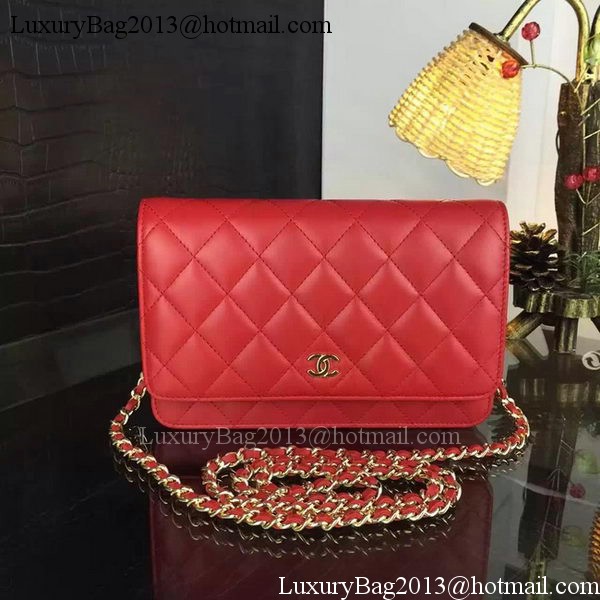 Chanel WOC mini Flap Bag Red Sheepskin A5373 Gold