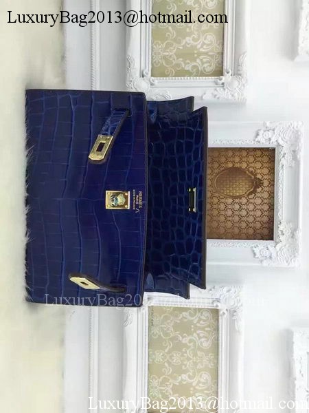 Hermes MINI Kelly 22cm Tote Bag Croco Leather KL22 Blue