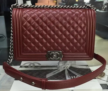 Boy Chanel Flap Bags Original Wine Cannage Pattern A67088 Silver