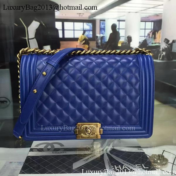 Boy Chanel Flap Bag Blue Original Sheepskin Leather A67088 Gold