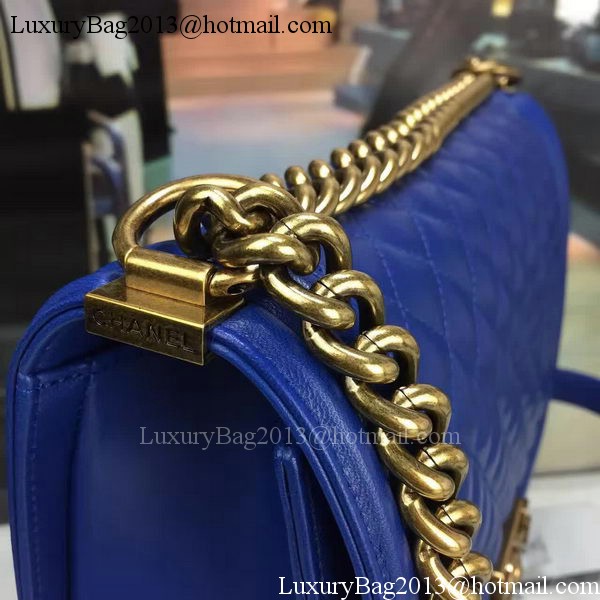 Boy Chanel Flap Bag Blue Original Sheepskin Leather A67088 Gold