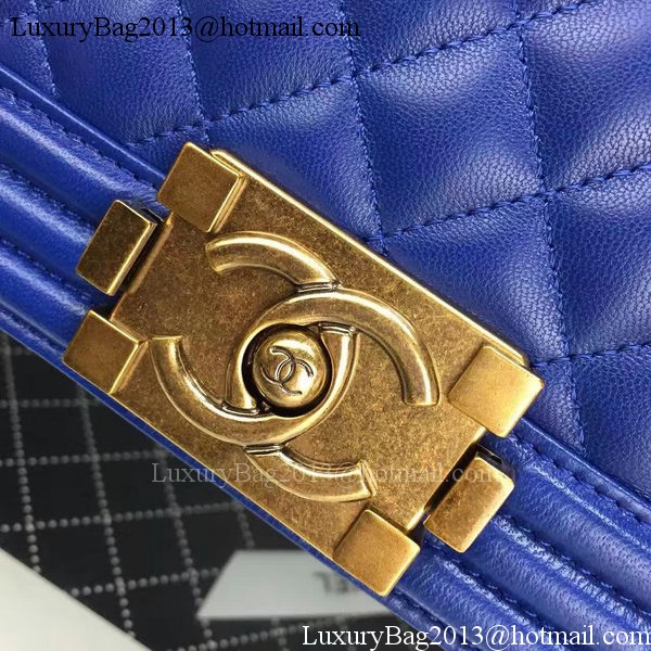 Boy Chanel Flap Bag Blue Original Sheepskin Leather A67088 Gold