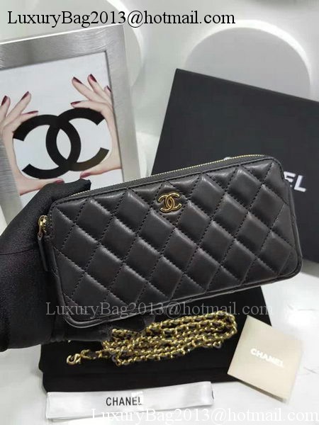 Chanel mini Shoulder Bag Black Sheepskin Leather A7020 Gold