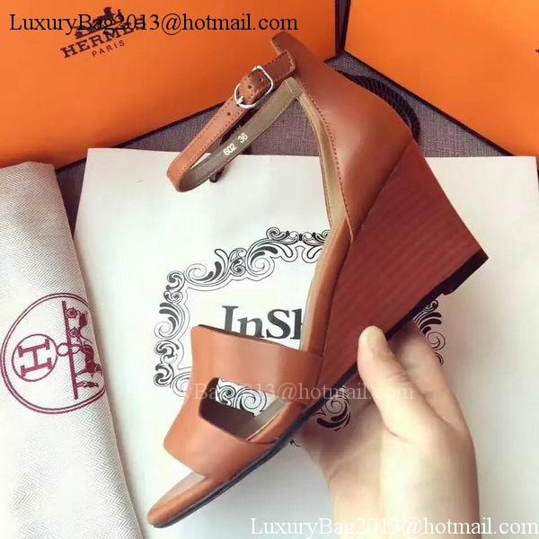 Hermes Leather 70mm Sandal H0741 Brown