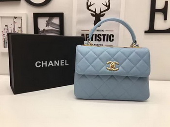 Chanel Classic Top Handle Bag Blue Sheepskin Leather A92991 Gold