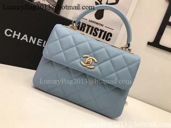 Chanel Classic Top Handle Bag Blue Sheepskin Leather A92991 Gold