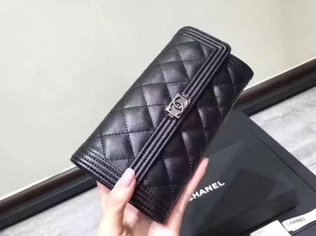 Chanel Boy Matelasse Long Wallet Black Cannage Pattern CHA5263 Silver