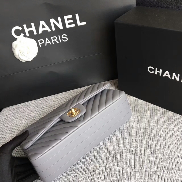 Chanel Flap Shoulder Bags Grey Original Sheepskin CF1112 Gold