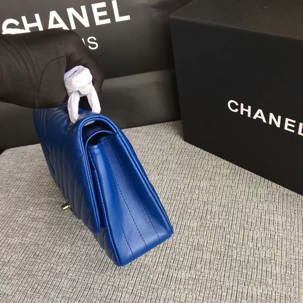 Chanel Flap Shoulder Bags Blue Original Sheepskin CF1112 Silver