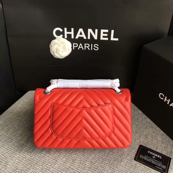 Chanel Flap Shoulder Bags Red Original Sheepskin CF1112 Silver