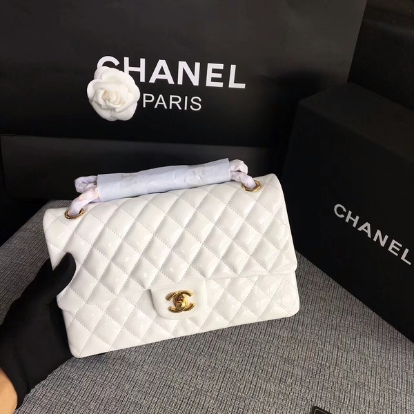 Chanel Flap Shoulder Bags White Original Patent Leather CF1112 Gold