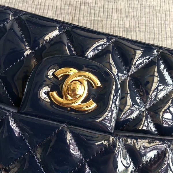 Chanel Flap Shoulder Bags Dark Blue Original Patent Leather CF1112 Gold