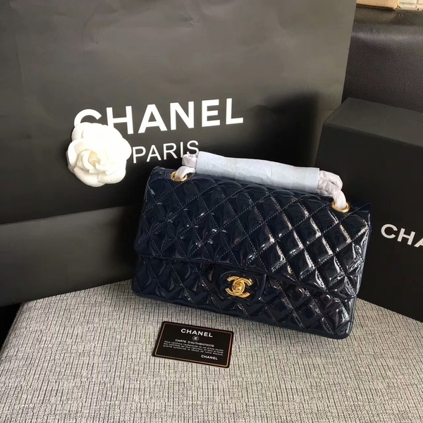 Chanel Flap Shoulder Bags Dark Blue Original Patent Leather CF1112 Gold