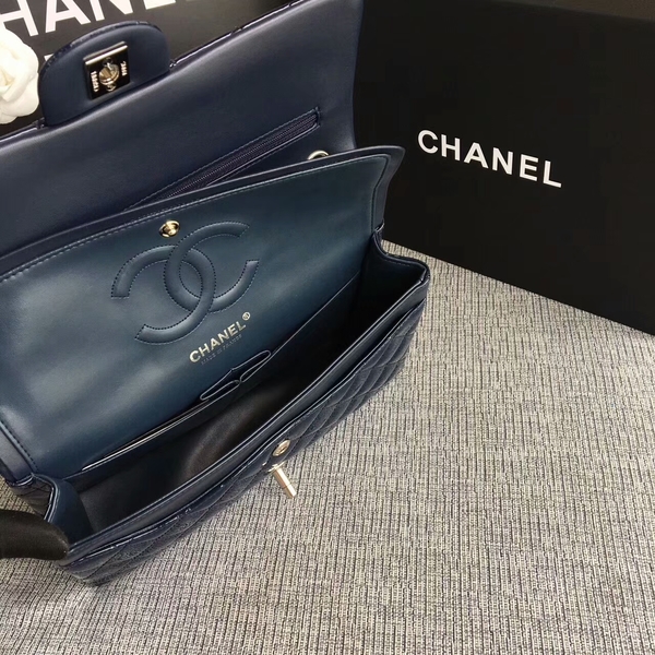 Chanel Flap Shoulder Bags Dark Blue Original Patent Leather CF1112 Silver