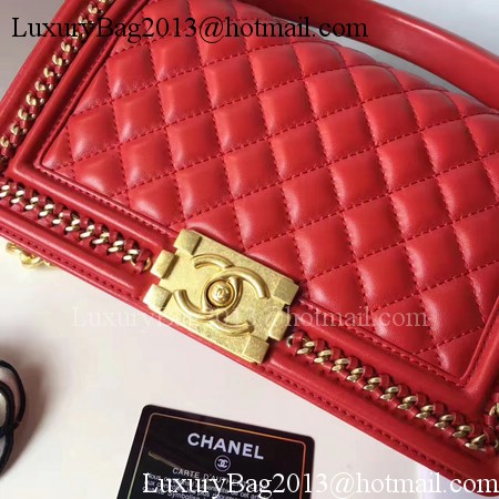 Boy Chanel Top Handle Flap Bag Original Sheepskin Leather A94804 Red