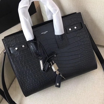 Yves Saint Laurent Classic Sac De Jour Bag Croco Leather Y398709 Black