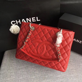 Chanel LE Boy Grand Shopping Tote Bag GST Red Cannage Pattern A50995 Silver