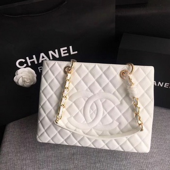 Chanel LE Boy Grand Shopping Tote Bag GST White Cannage Pattern A50995 Gold