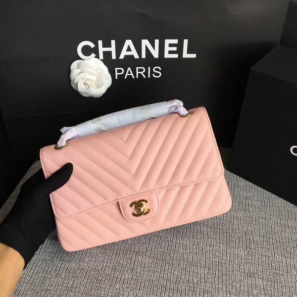 Chanel Flap Shoulder Bags Pink Original Calfskin Leather CF1112 Gold