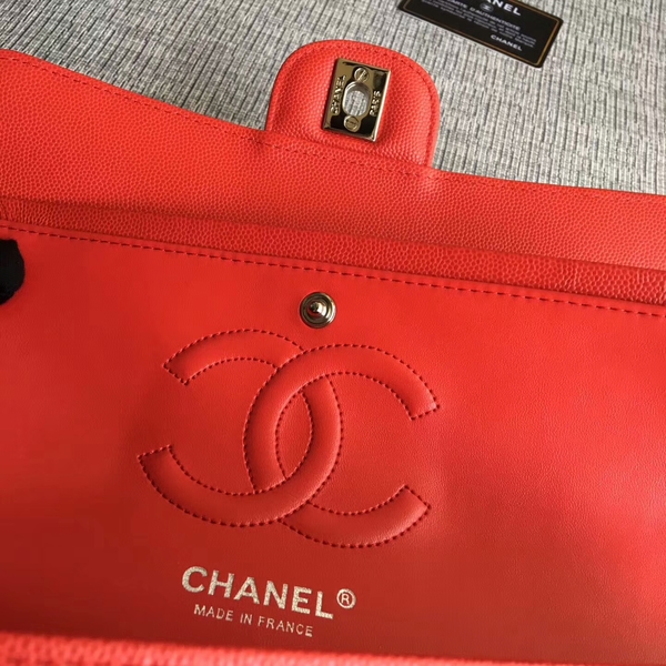 Chanel Flap Shoulder Bags Red Original Calfskin Leather CF1112 Silver