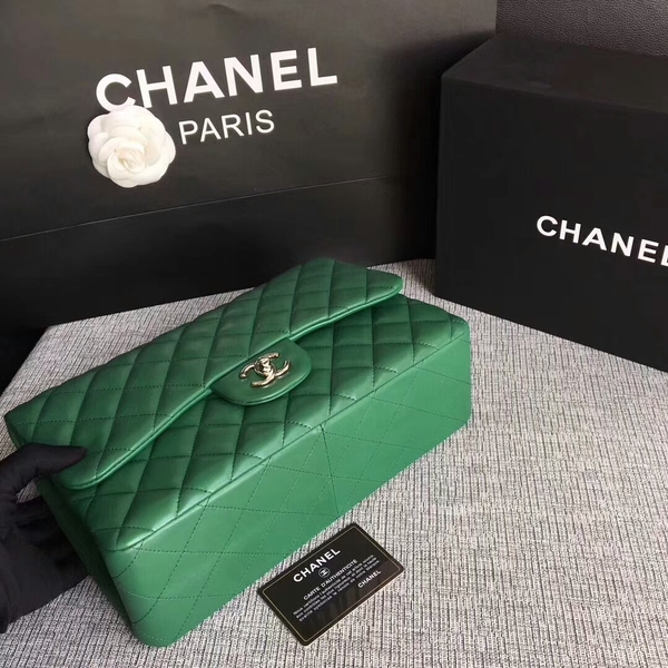 Chanel Flap Shoulder Bags Green Original Lambskin Leather CF1113 Silver