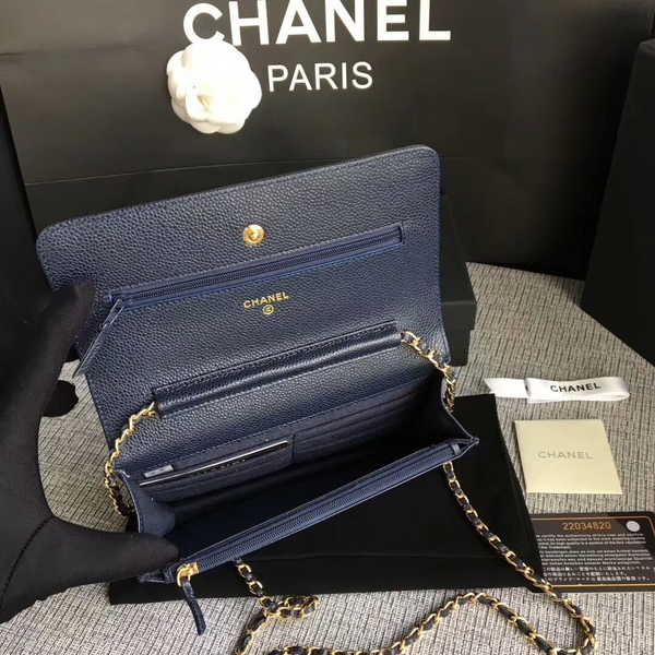 Chanel WOC Original Calfskin Leather Dark Blue Shoulder Bag 33814 Glod