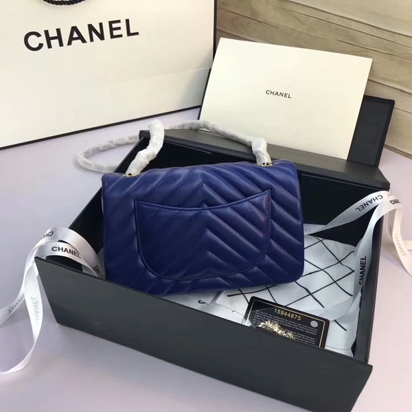 Chanel Classic Flap Bags Blue Original Sheepskin Leather 1116 Gold