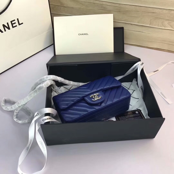 Chanel Classic Flap Bags Blue Original Sheepskin Leather 1116 Silver