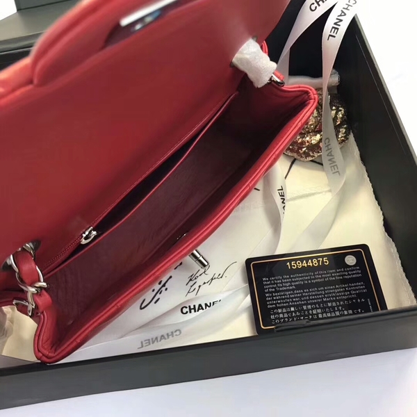 Chanel Classic Flap Bags Red Original Sheepskin Leather 1116 Silver