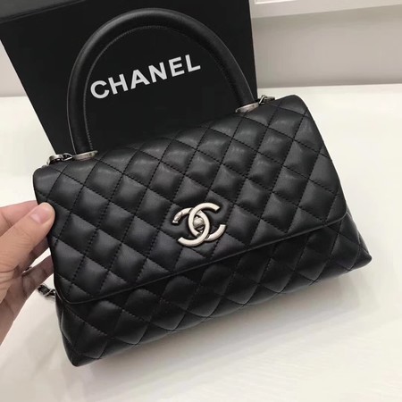 Chanel Classic Top Handle Bag Black Original Leather A92991 Silver